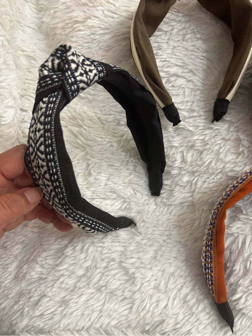 Lot (4) Woven Boho Ribbon Fashion Knotted Headband Black And White Brown Rust